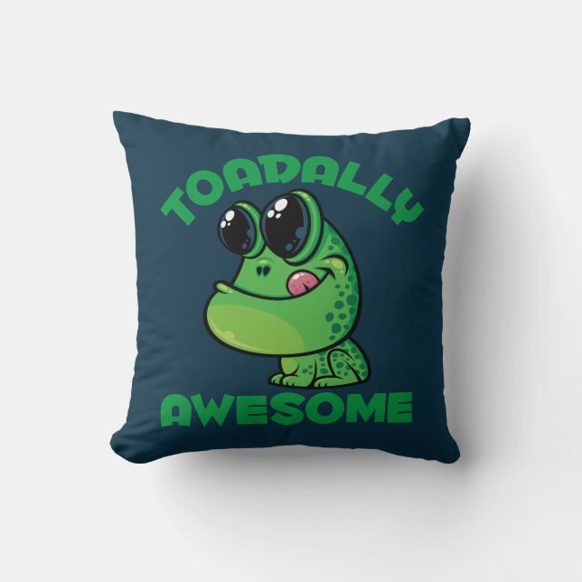 Toadally Geweldige Happy Cartoon Toad Kussen (Voorkant)