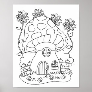 Toadstool, haarfijn huis, kleur uw eigen poster