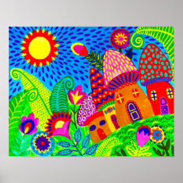 Toadstool, Magical Garden Folk Art Print