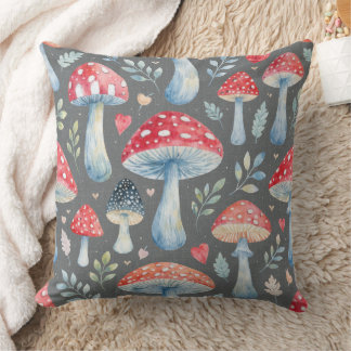 toadstool story in watercolor pattern throw pillow kussen