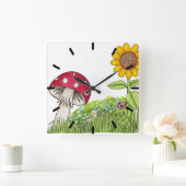 Toadstool & Sunflower Clock Vierkante Klok (Huis)