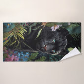 Toalla de pantera negra en la selva con flores badhanddoek (Badhanddoek)