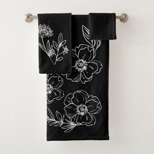 Toallas negras con flores blancas personalizables (En situation)