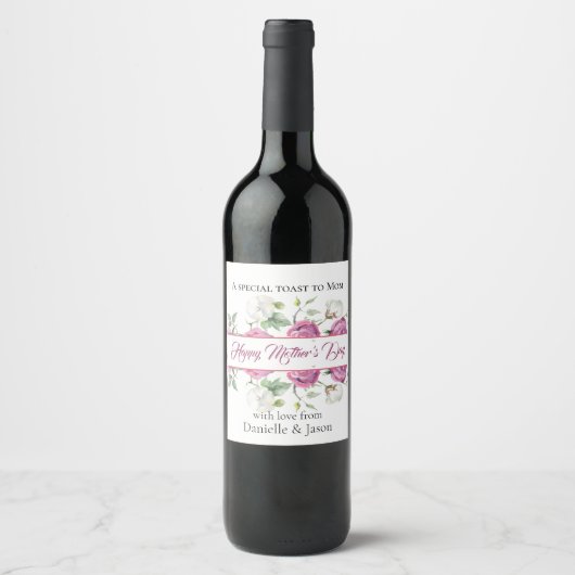 Toast aan mam Floral Moederdag Wine Label Wijn Etiket (Voorkant)