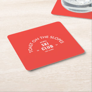 Toast On The Slopes Après Ski Club Retro Rood Vierkante Kartonnen Onderzetter