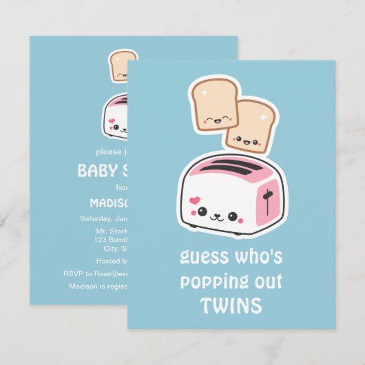 Toast Twins Baby Shower Invitations (Devant / Derrière)