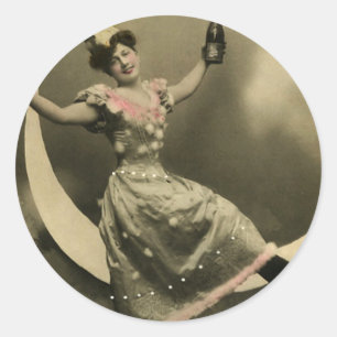 Toast van Champagne op een halve maan Ronde Sticker