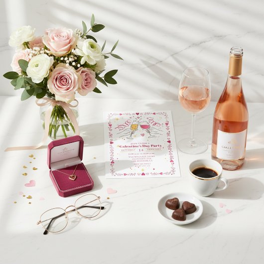 Toasting Galentines Day Invitation Heart Frame