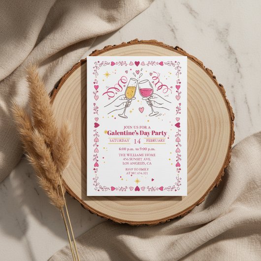 Toasting Galentines Day Invitation Heart Frame