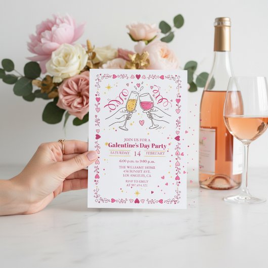 Toasting Galentines Day Invitation Heart Frame