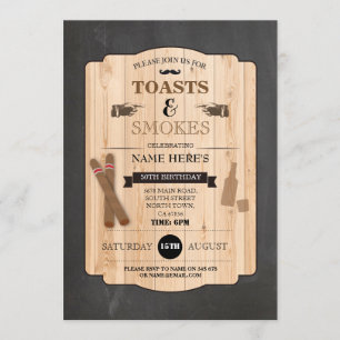 Toasts & Rokes Cigar Birthday Party 40th Invite Kaart