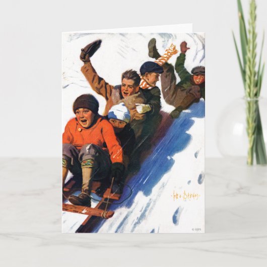 Tobagganing Feestdagen Kaart (Voorkant)
