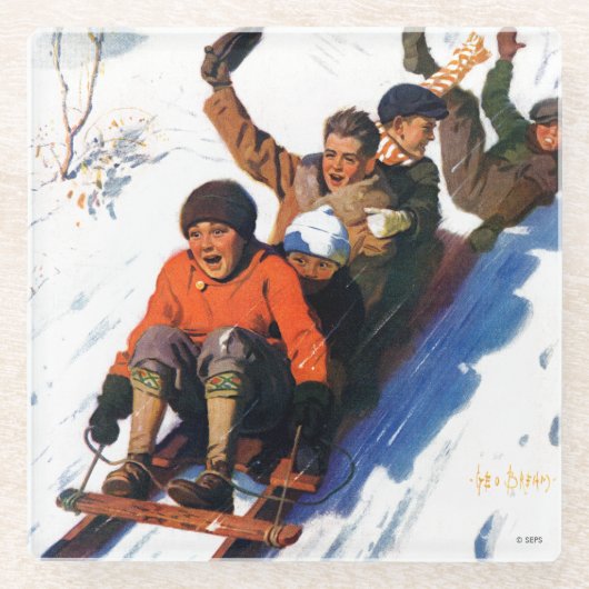 Tobagganing Glazen Onderzetter (Voorkant)