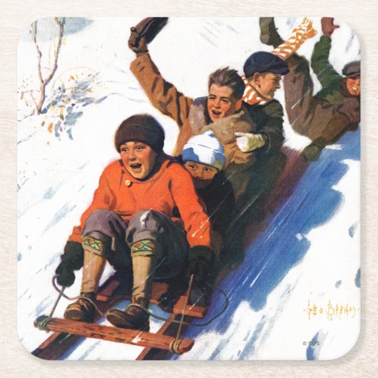 Tobagganing Vierkante Kartonnen Onderzetter (Voorkant)