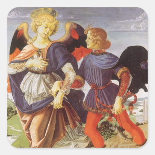 Tobias en de engel door Andrea del Verrocchio Vierkante Sticker