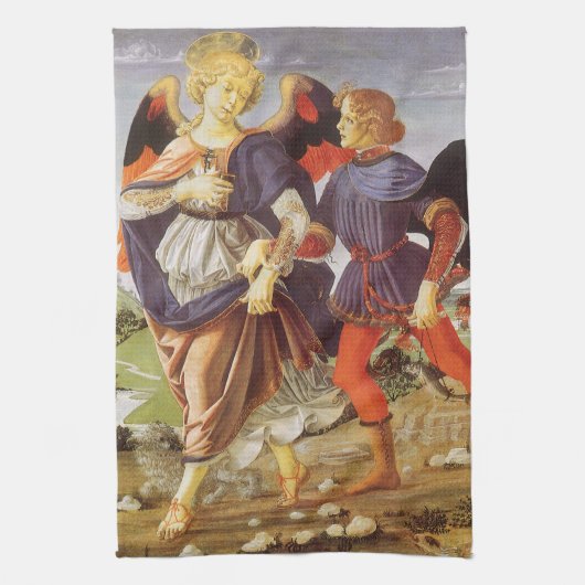 Tobias en de Engel van Andrea del Verrocchio Theedoek (Verticaal)