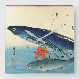 Tobiuo & Ishimochi - Kleurrijke Japanse visafdrukk Vierkante Klok