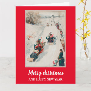 "Tobogganing"-chromolithograaf — kerstfeestdag Kaart