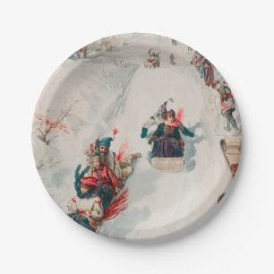 "Tobogganing", Chromolithografie, Louis Prang & Co Papieren Bordje