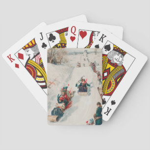 "Tobogganing", Chromolithografie, Louis Prang & Co Pokerkaarten