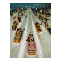 Toboggans op een winternacht