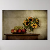Toch leven, zonnebloemen in Vase, fruit in Bowl Poster (Voorkant)