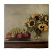 Toch leven, zonnebloemen in Vase, fruit in Bowl Tegeltje (Voorkant)