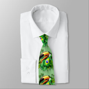 Toco Toucan avec Cravate du drapeau brésilien