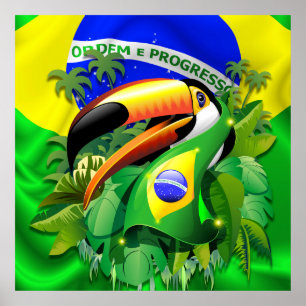 Toco Toucan met Brazilië Vlag Poster