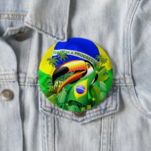 Toco Toucan met Brazilië Vlag Ronde Button 4,0 Cm