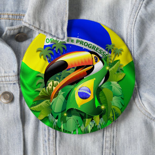 Toco Toucan met Brazilië Vlag Ronde Button 6,0 Cm
