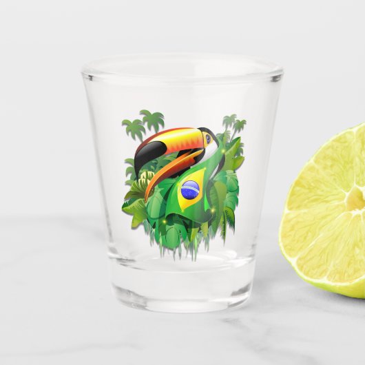 Toco Toucan met Brazilië Vlag Shot Glas (Voorkant)