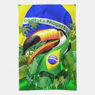 Toco Toucan met Brazilië Vlag Theedoek