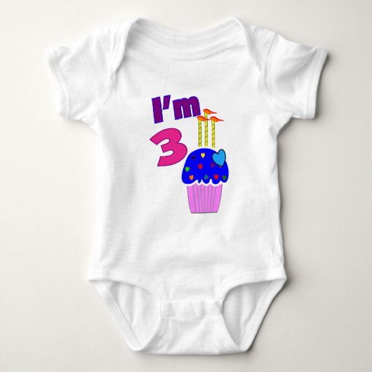 Toddler Birthday "I am 3" — Schattig Cupcake-ontwe Romper (Voorkant)