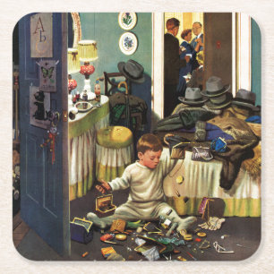 Toddler Empties Purses Vierkante Kartonnen Onderzetter