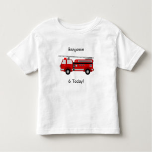 Toddler Fire Truck T-Shirt met naam & "6 Today"