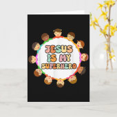 Toddler Girls Jesus Is My Superhero Christian Sist Kaart (Gele Bloem)
