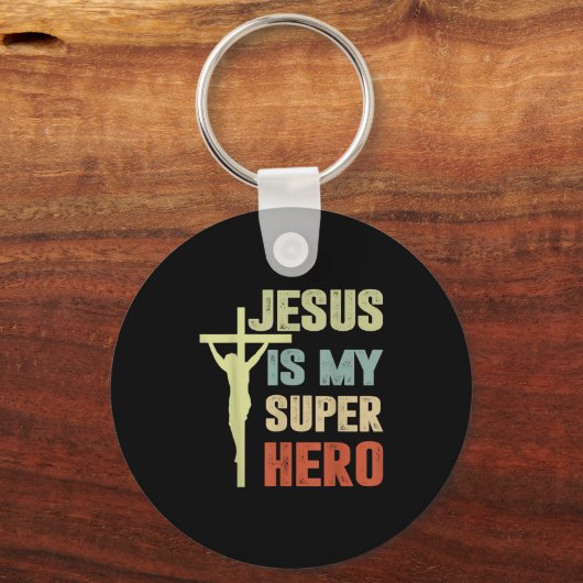 Toddler Jesus Is My Superhero Christian God Son Br Sleutelhanger (Voorkant)