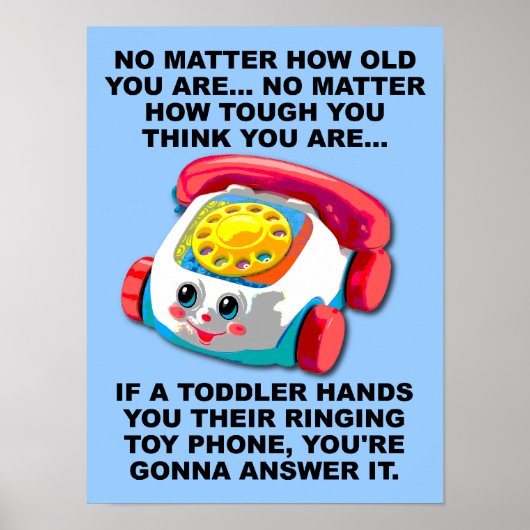 Toddler Phone Funny Poster Sign. (Voorkant)