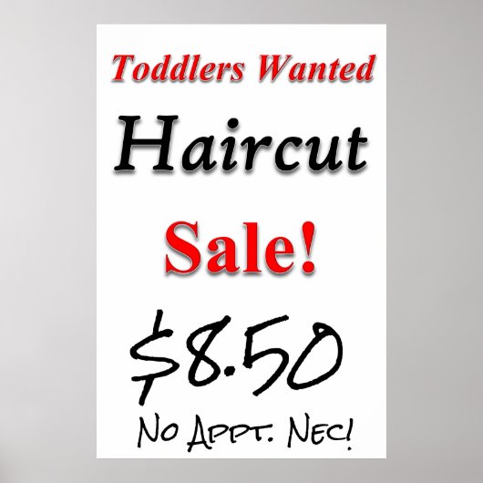 Toddler's Gezocht haircut Sale Beauty Salon Poster (Voorkant)
