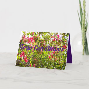 Todo Con Amour roze bloem bloemenontwerp bladeren Kaart