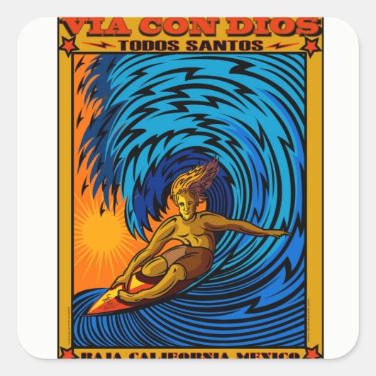 TODOS SANTOS SURFING BAJA MEXICO VIERKANTE STICKER (Voorkant)