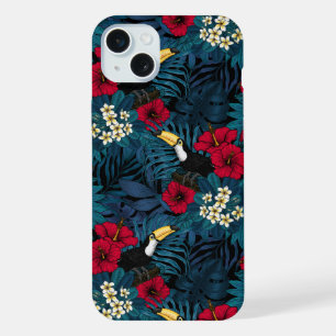 Toecans and tropical flora, green and red iPhone 15 plus case