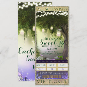 Toegangsticket Betoverde Bos VIP Sweet 16 Feestje Kaart