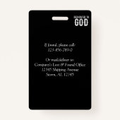 TOEGEWIJD AAN GOD COOL CUSTOM WHITE TEXT LANYARD BADGE (Achterkant)
