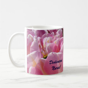 Toegewijde Verpleegster! Koffiekopje Roze Tulpen Koffiemok