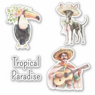 Toekan Vogel Chihuahua Hond Mexicaanse Man Gitaar Sticker