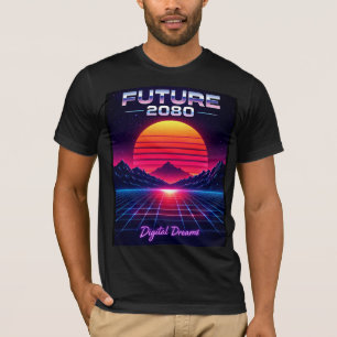 Toekomst 2080 Digitale Dromen Retro Neon Kunstprin T-shirt
