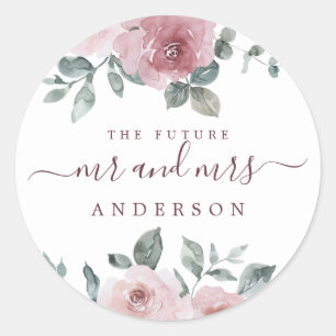 Toekomst de heer Floral Dusty Pink Burgundy Ronde Sticker