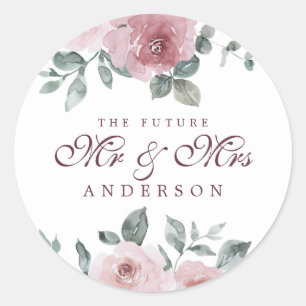 Toekomst de heer Floral Dusty Pink Burgundy Ronde Sticker
